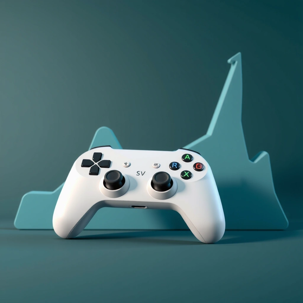 Abstract imagery of mobile gaming controllers merging with financial market graphs and charts